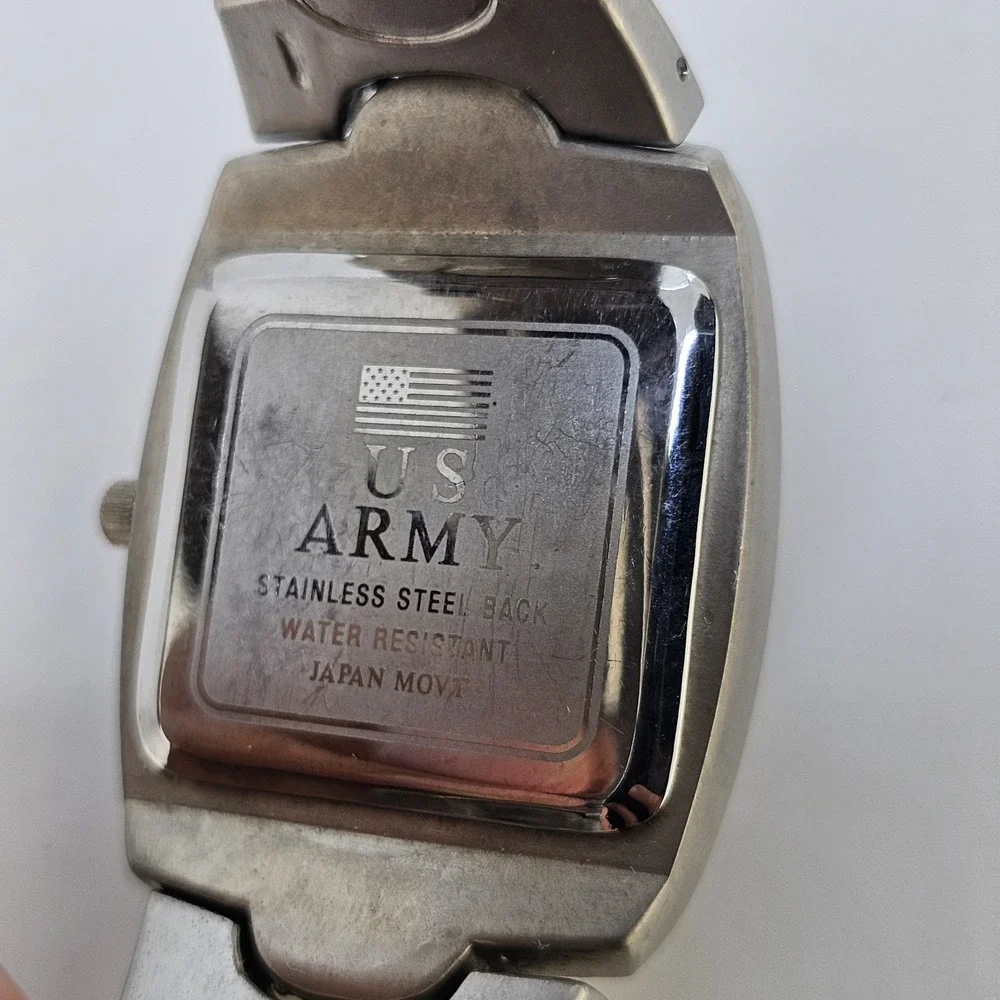 US Army Men's Analog Watch 35MM Gold Dial Gray Bracelet Band 6